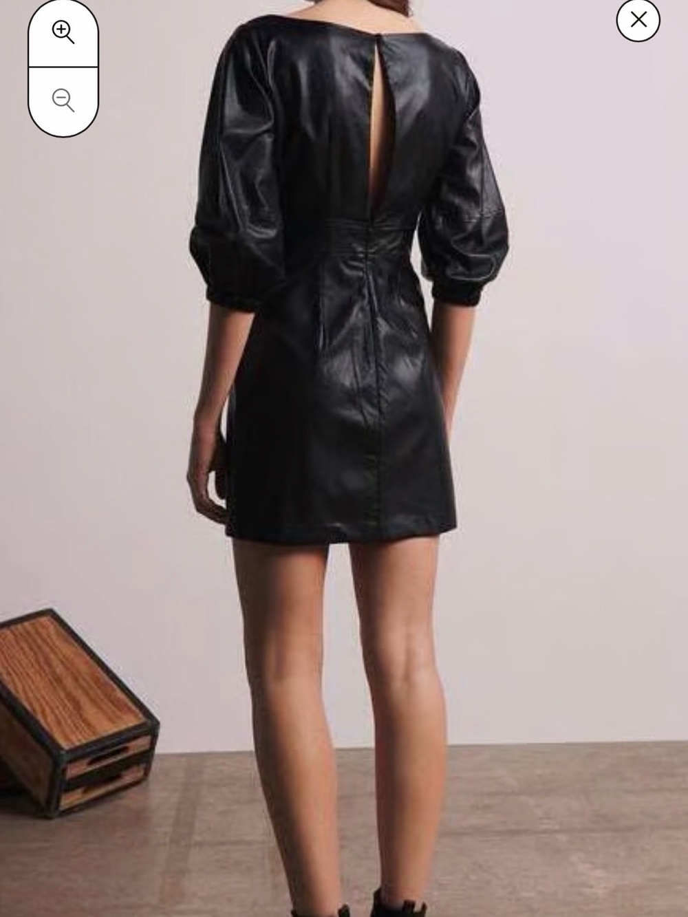 ba&sh Black Faux Leather Long Sleeve V-Notch Dress